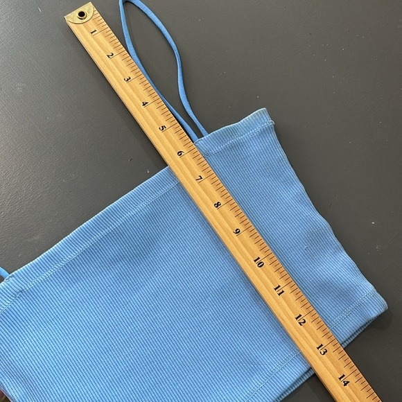 5/$25 Subdued Thin Spaghetti Strap Bandeau Cropped Cami Top Ribbed Blue S/4 - Picture 9 of 10